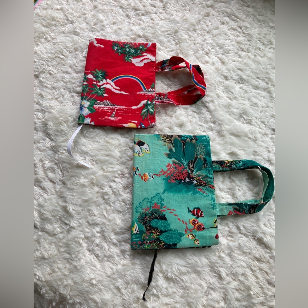 Hawaiian Themed Handmade Book Covers, 2-pack, red, green, ocean, 7”x10”.